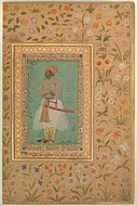 Border by Daulat to a portrait by Nanha of Maharaja Bhim Kanwar, son of Amar Singh I of Mewar, from the Kevorkian Album, a muraqqa (album), c. 1615–29. Border signed "the work of the slave of the threshold Daulat"