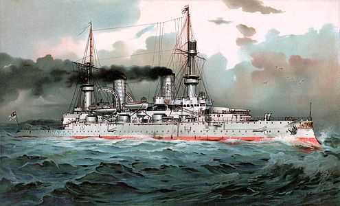SMS Kaiser Wilhelm II, by Hugo Graf (restored by Adam Cuerden)