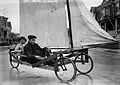 Image 8 Land sailing Photo credit: Bain News Service An early 20th-century sail wagon, used in the sport of land sailing, in Brooklyn, New York. Land sailing is the act of moving across land in a wheeled vehicle powered by wind through the use of a sail. Although land yachts have existed since Ancient Egypt, the modern sport was born in Belgium in 1898. More selected pictures