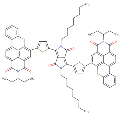 Structure du dérivé benzothioxanthène imide-dicétopyrrolopyrrole(n-octyle)-benzothioxanthène imide (BTXI-DPP(n-octyle)-BTXI)