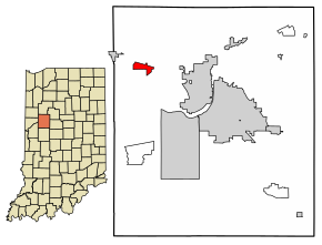 Location of Montmorenci in Tippecanoe County, Indiana.