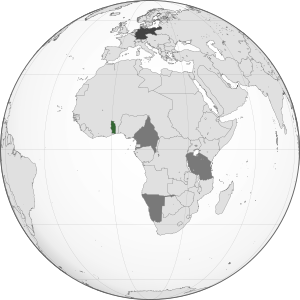 녹색: 독일령 토골란드 식민지를 구성하는 영토 회색: 기타 독일 제국 식민지 진한 회색: 독일 제국