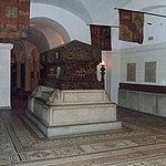 Wellington's sarcophagus in the crypt of St Paul's in London made from a single block of luxullianite porphyry