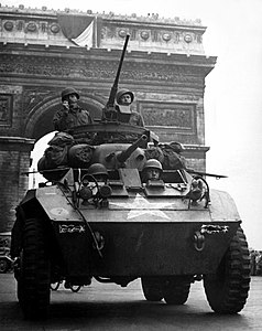 M8 Greyhound during the liberation of Paris, by the United States Office of War Information (edited by Mfield)