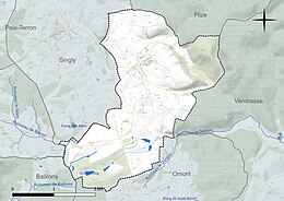 Carte en couleur présentant le réseau hydrographique de la commune