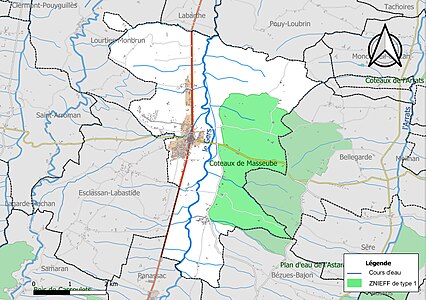 Carte de la ZNIEFF de type 1 sur la commune.