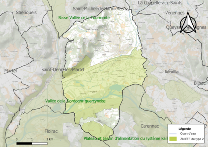 Carte des ZNIEFF de type 2 sur la commune.