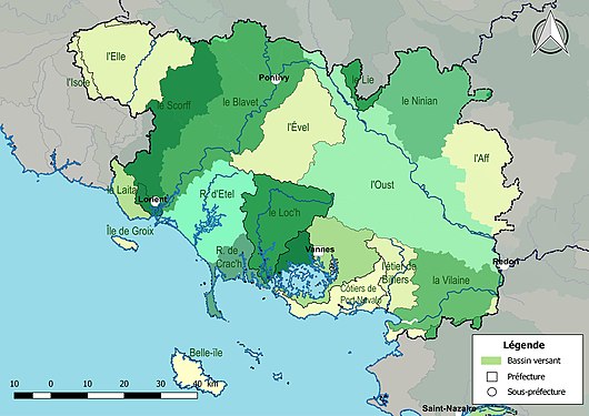 Les principaux bassins versants du Morbihan.