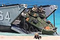 A light-armored vehicle assaults the beach from a landing craft utility from Assault Craft Unit 2 during an amphibious assault demonstration conducted as part of Bright Star 2009, Egypt, Oct. 12, 2009.