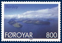 ボルウォイを描いたフェロー諸島の切手 (issued: 25 May 1999; photo: Per á Hædd)