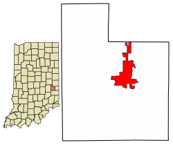 Location of Connersville in Fayette County, Indiana.