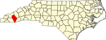 Mapa de Carolina del Norte con la ubicación del condado de Jackson