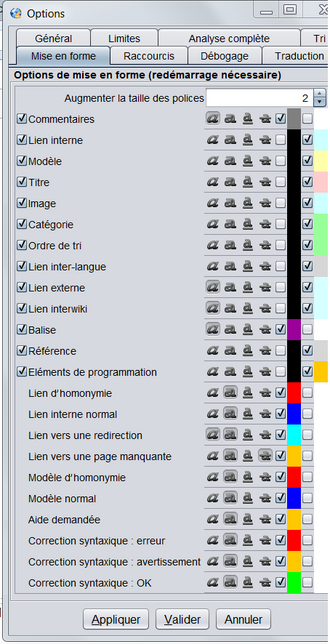 Options de mise en forme