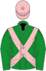 Green, pink saint andre's cross, green sleeves, pink cap