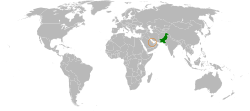 Map indicating locations of Pakistan and Qatar