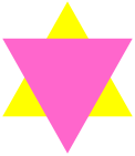 Jewish Pink Triangle The downward-pointing pink triangle overlapping a yellow triangle was used to single out male homosexual prisoners who were Jewish.