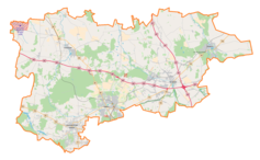 Mapa konturowa powiatu zgierskiego, na dole nieco na lewo znajduje się punkt z opisem „Antoniew”