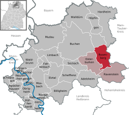 Läget för Rosenberg, Baden i Neckar-Odenwald-Kreis