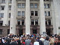 Memorial service in honour of those who died in the clashes, outside the burnt Trade Unions House on 10 May 2014
