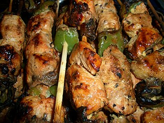 Shish taouk, a traditional Middle Eastern shish kebab