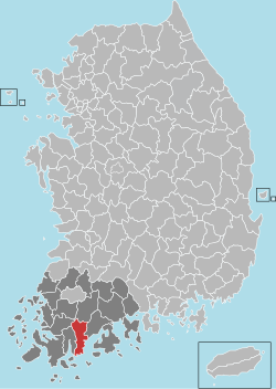 長興郡在韓國及全羅南道的位置
