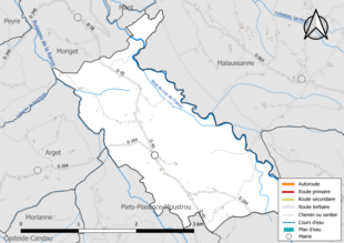 Carte en couleur présentant le réseau hydrographique de la commune