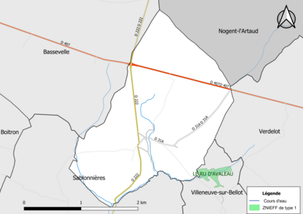 Carte des ZNIEFF de type 1 de la commune.