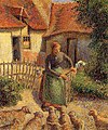 Camille Pissarro, Shepherdess with Returning Sheep, 1886, Fred Jones Jr. Museum of Art. One of Pissarro's first Pointillist paintings.