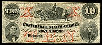 $10 (T23) John E. Ward, Wagon of cotton, Corn gatherer Leggett, Keatinge & Ball (Richmond, VA) (20,333 issued)