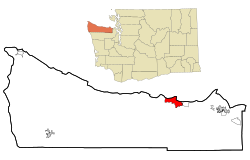Location of Port Angeles in Clallam County and the state of Washington