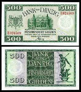 Five-hundred Danzig gulden, by the Free City of Danzig