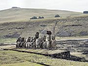 Poike volcano, in the foreground, Ahu Tongariki.