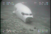 The forward fuselage of Transair Flight 810 on the ocean floor after the ditching