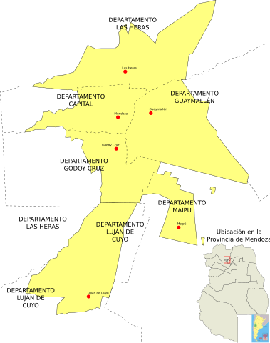 Départements faisant partie de l'aire urbaine du grand Mendoza.