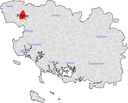 Carte représentant par des couleurs différentes l'emplacement d'une commune au sein de son département.