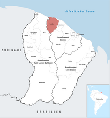 Location of the commune (in red) within French Guiana