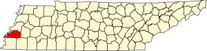 Map of Tennessee highlighting Tipton County