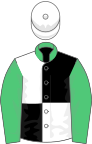 Black and White (quartered), Emerald Green collar and sleeves, White cap