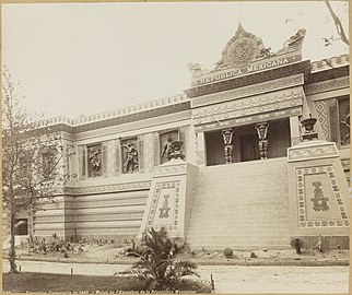 Pavilion of Mexico based on Mesoamerican architecture and including reliefs of Aztec tlatoanis by Jesús Fructuoso Contreras