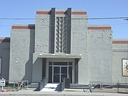 The front entrance of the Arizona State Fair WPA Civic Building, which was built during the Great Depression Era in 1938. It is located at 1826 West McDowell Road.