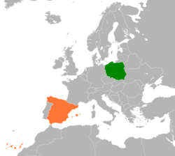 Map indicating locations of Poland and Spain
