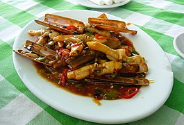 Stir fried razor clams