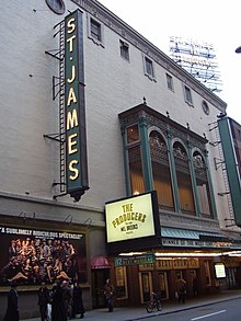 Wide angle photo showing facade of St. James Theatre