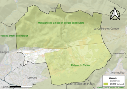 Carte des ZNIEFF de type 2 sur la commune.