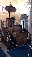 Centrally-placed three-decker pulpit at Gibside Chapel, a private chapel on the Calvinist edge of Anglicanism.
