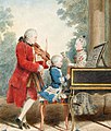 Mozart family Grand Tour: The child Mozart, his sister Nannerl and father Leopold, playing together during the family's tour of northern Europe.