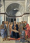 Piero della Francesca, Madonnan med barnet och helgon, änglar och Federico da Montefeltro (1472–1474).