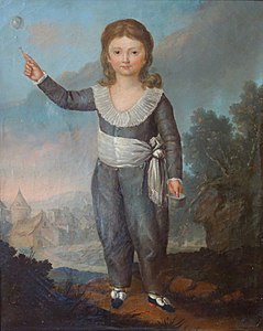 Le dauphin Louis-Joseph, École Française du XVIIIe siècle (l'enfant est raide, probablement à cause du corset qu'il doit porter).