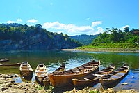 Canoes along upstream Cagayan River at Quirino province
