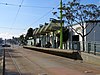 The southbound platform at Evans station, 2018